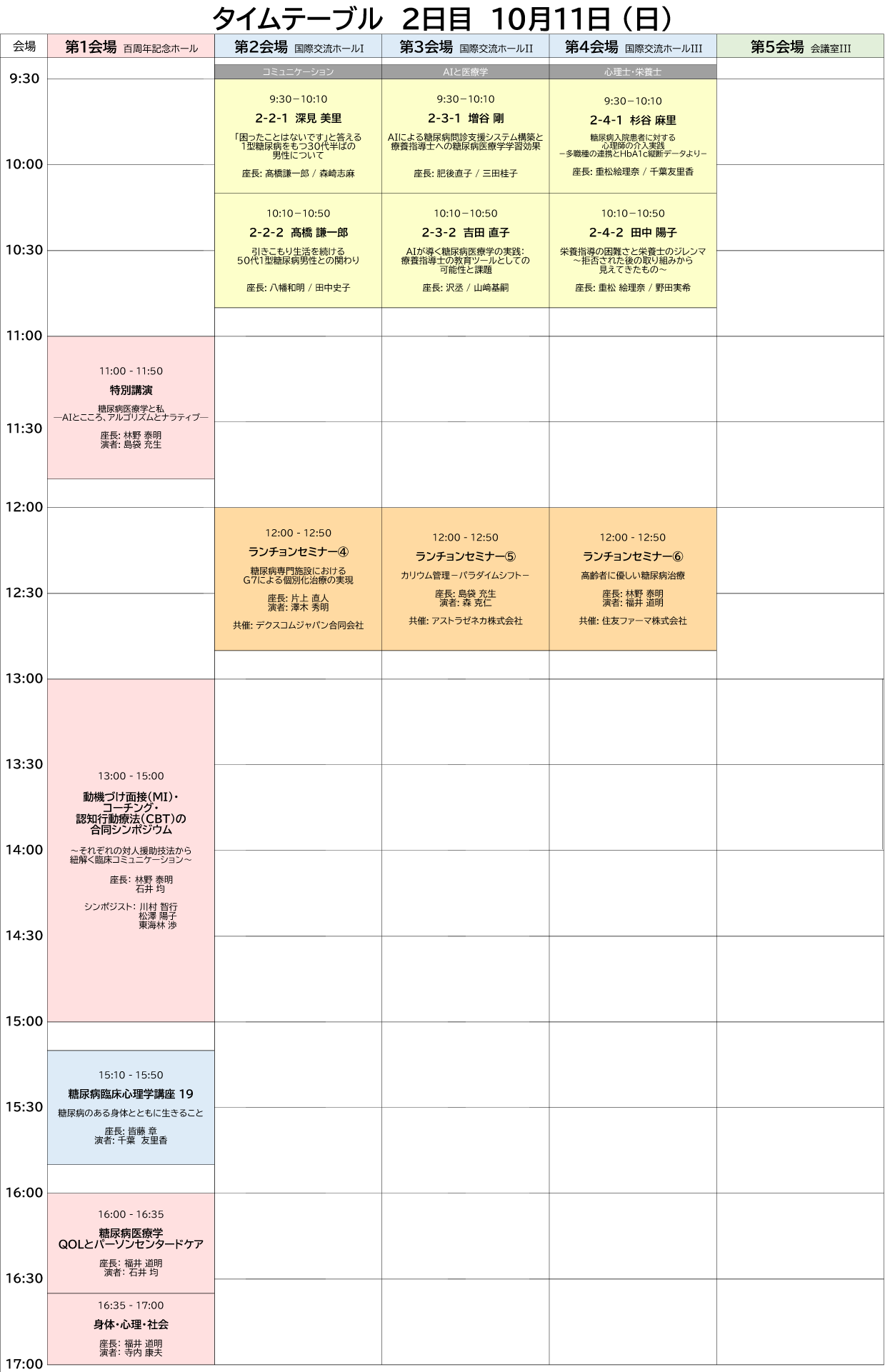 第13回日本糖尿病医療学学会 タイムテーブル 2日目